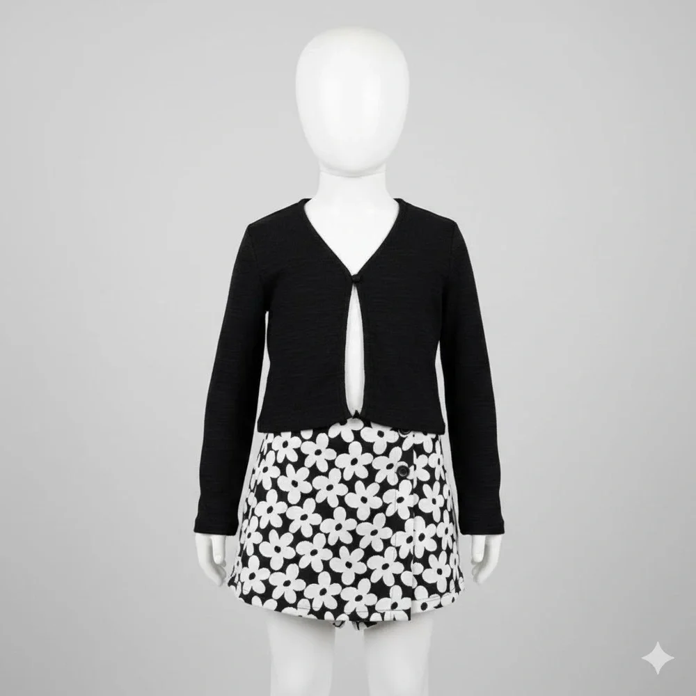 OLD NAVY Black Cropped Cardigan with Floral Short Skirt